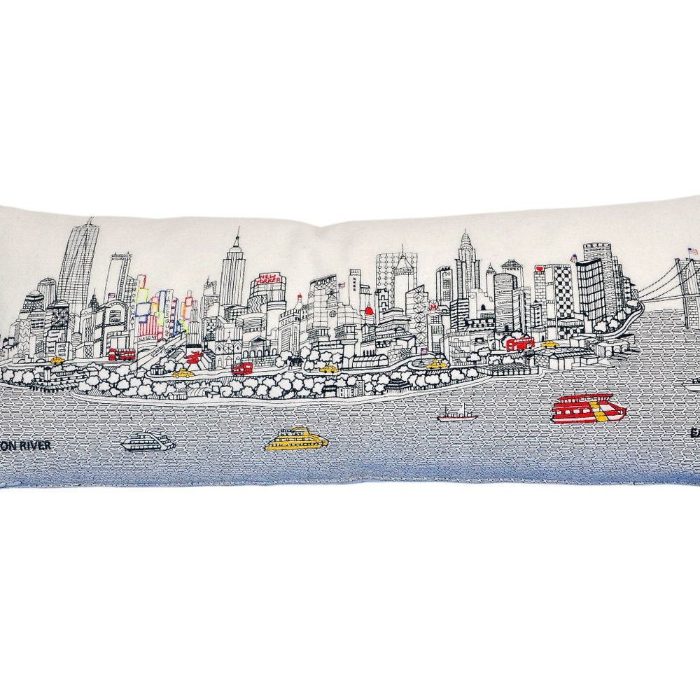 New York Embroidered Skyline Pillow